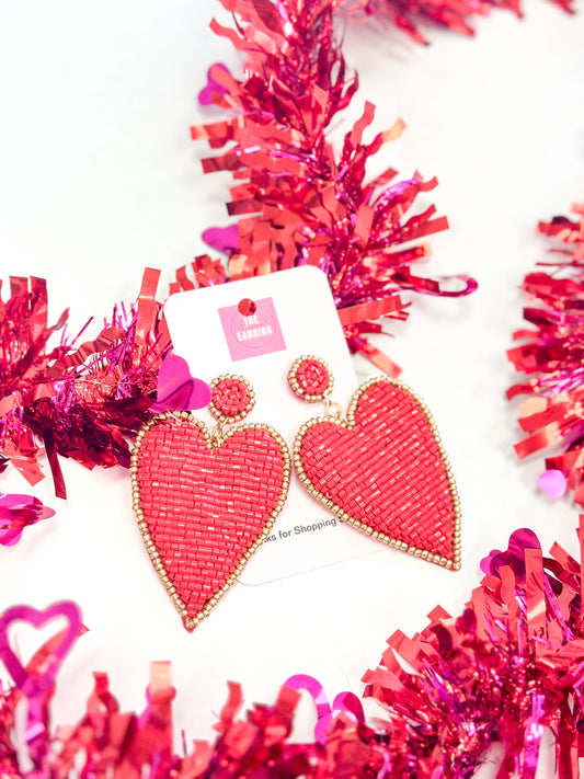 Red Beaded Heart Earrings