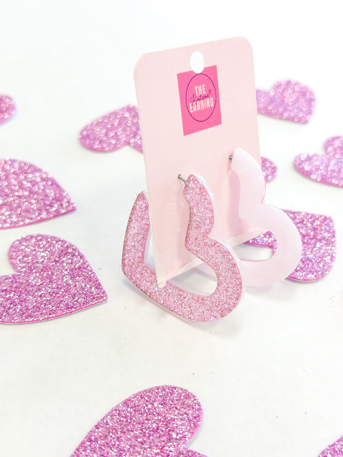 Pink Glitter Heart Earring