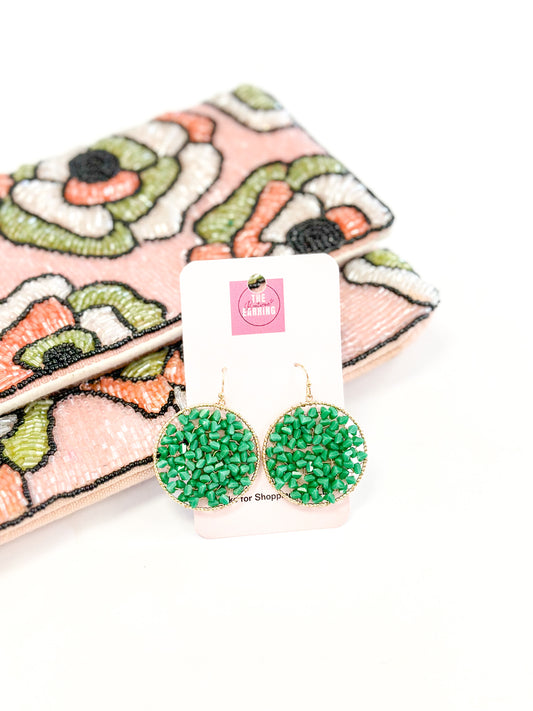 Green Faceted Beaded Round Dangle Earrings