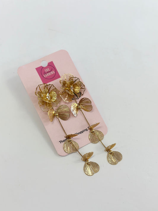 Gold Metal Flower Petal Link Earring