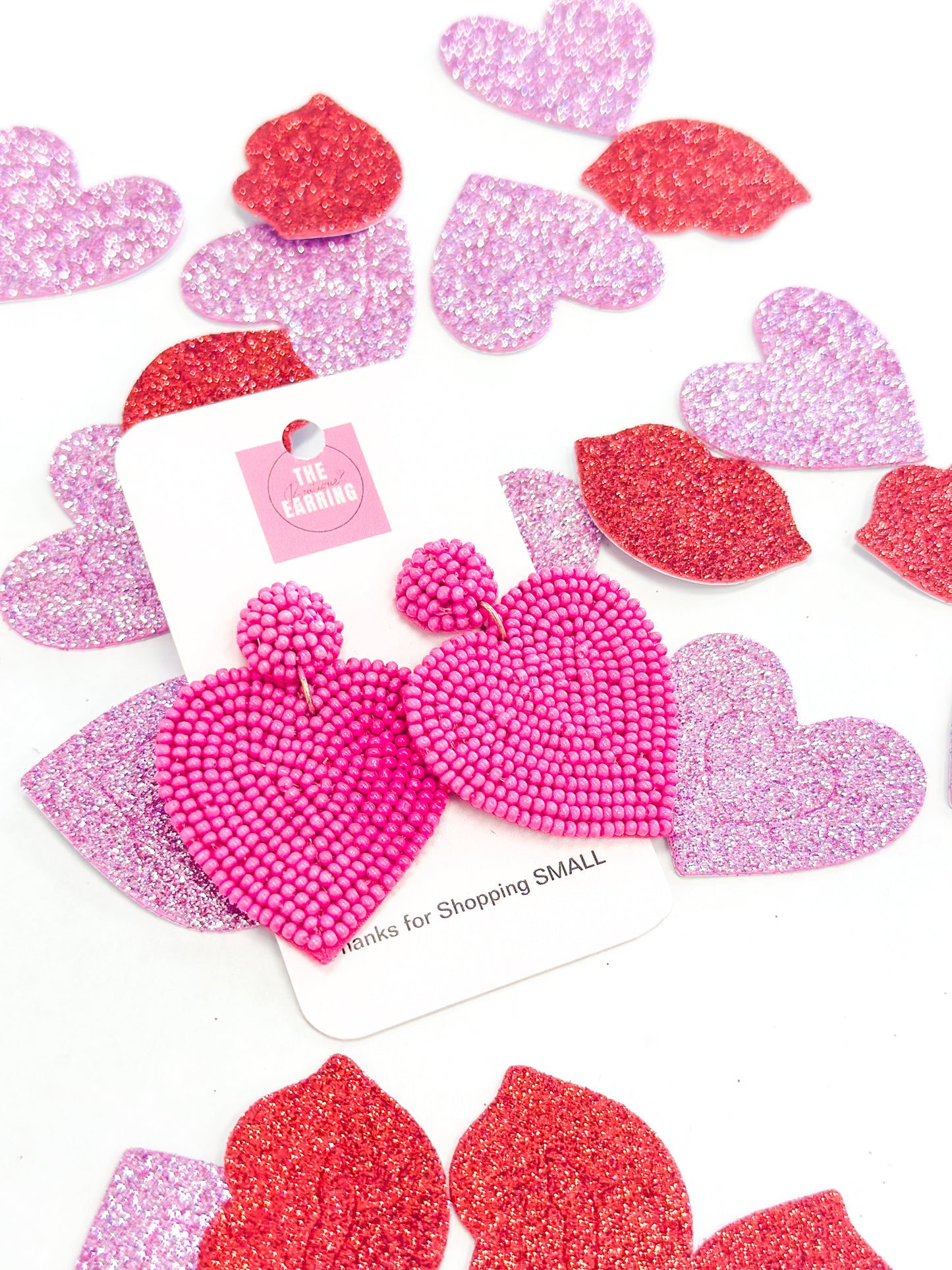 Pink Beaded Heart Earrings