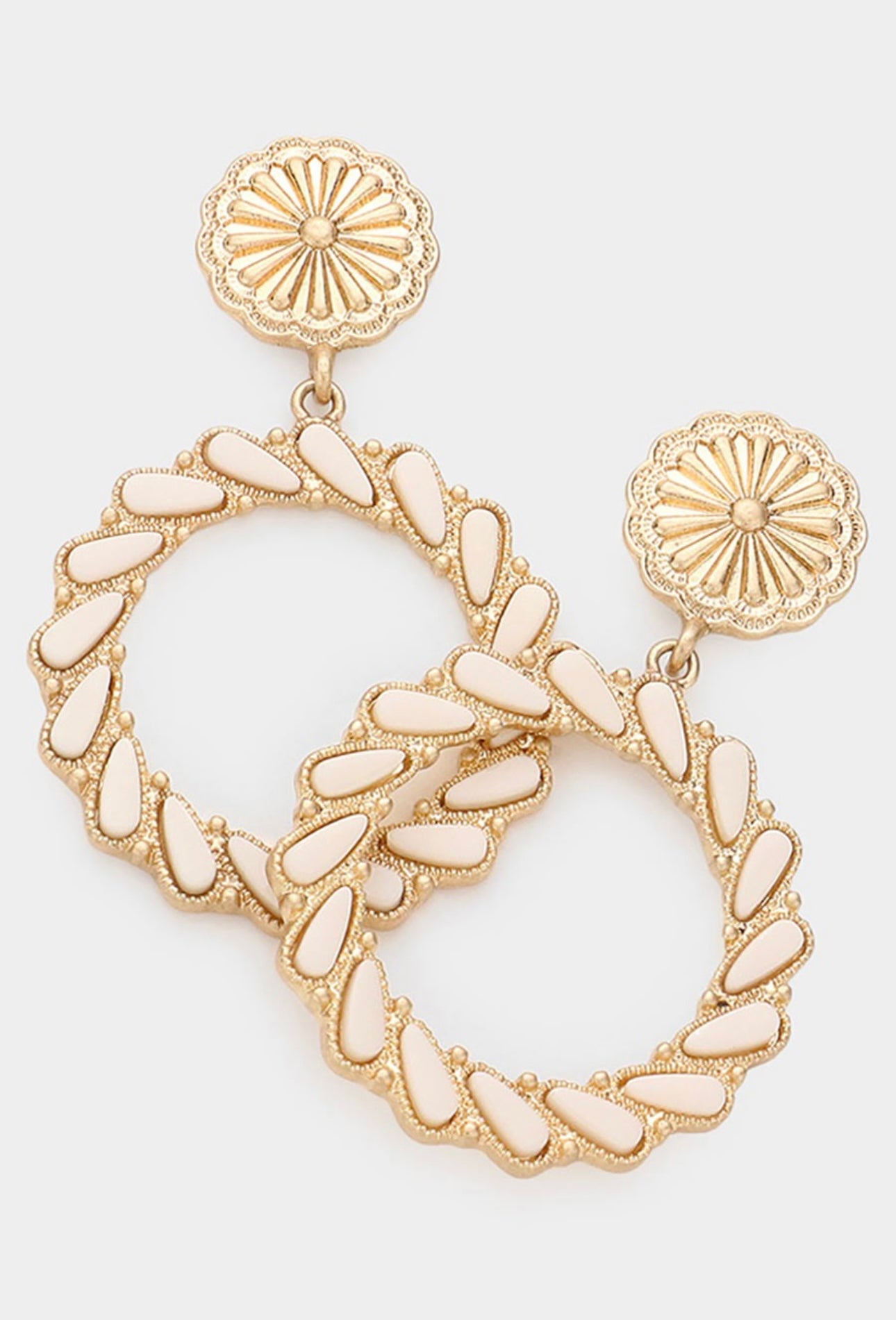 White and Gold Circle Embellished Earring