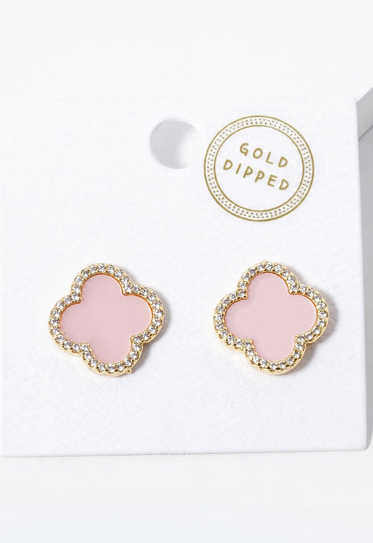 Pink Gold Dipped Quatrefoil Studs