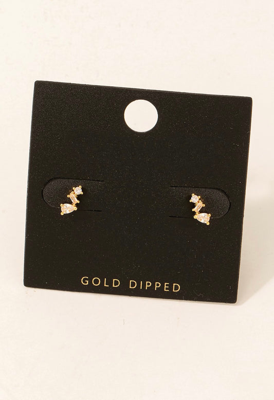 Gold Dipped Rhinestone Cluster Stud Earrings