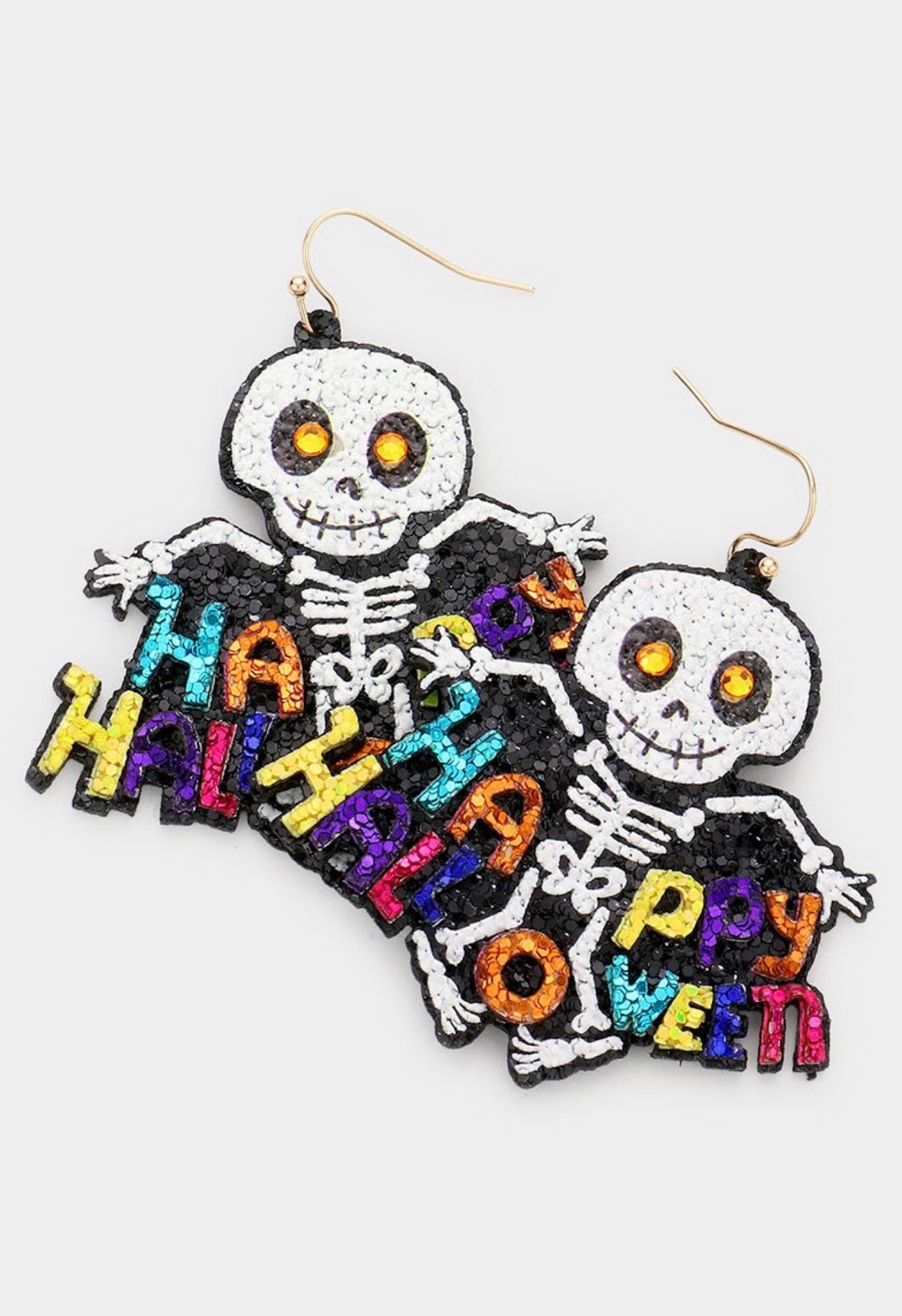 Glitter Skeleton Happy Halloween Earring