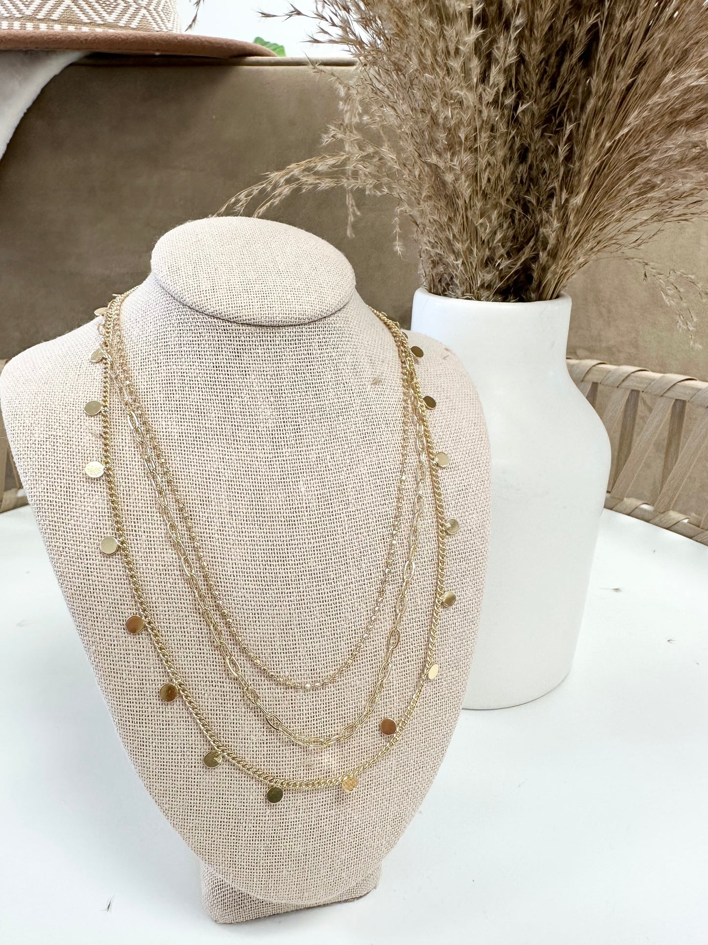 Gold Layered Chain Disc Necklace