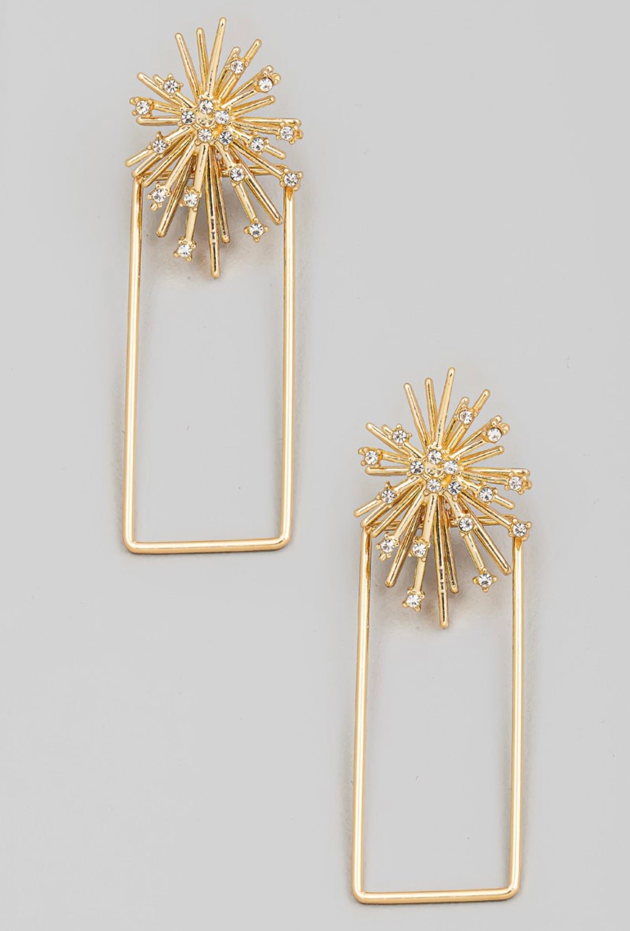 Star Burst and Rectangle Drop Earrings