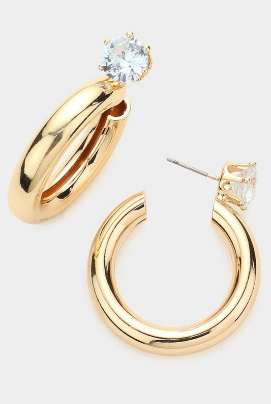 Diamond Stud Gold Hoop Earring