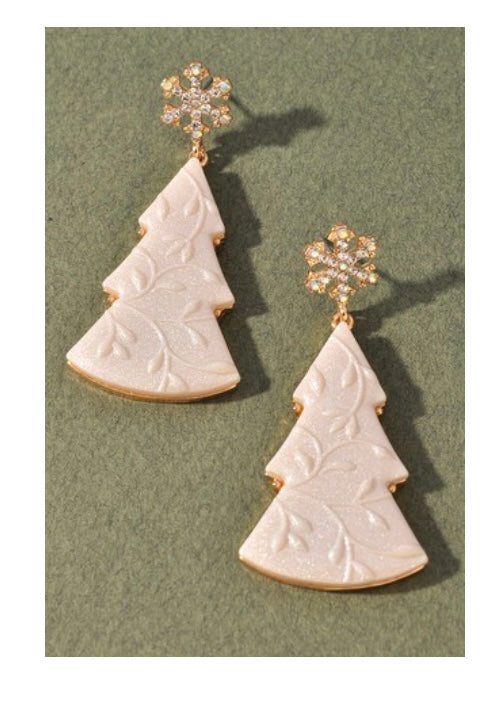 White Christmas Tree Earrings