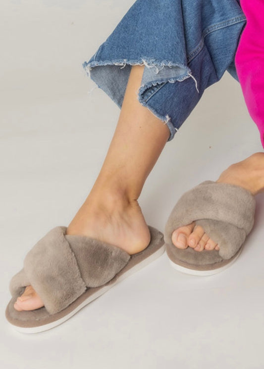 Taupe Crisscross Slippers