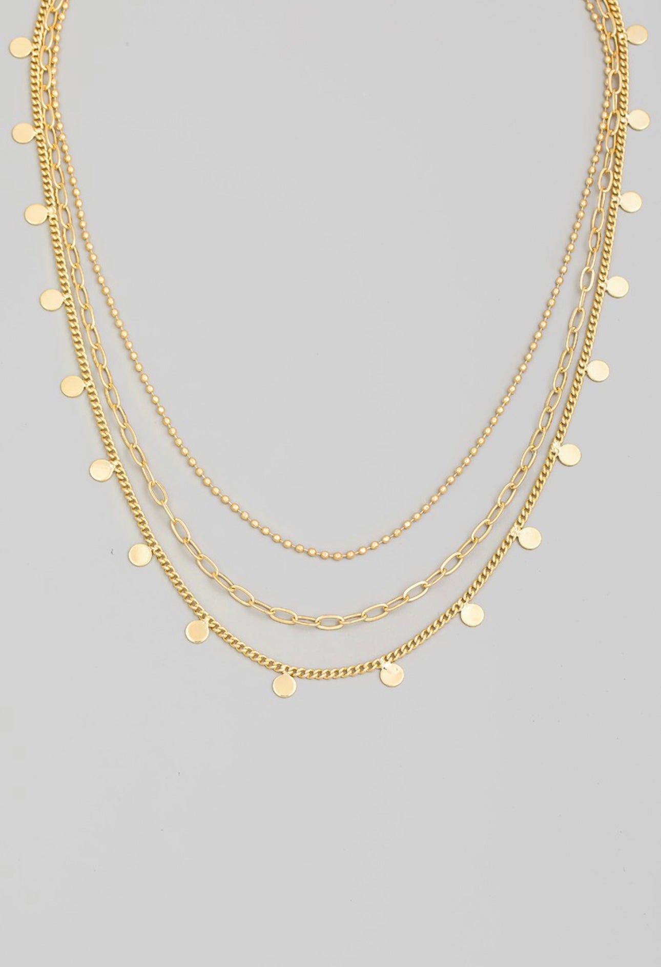 Gold Layered Chain Disc Necklace