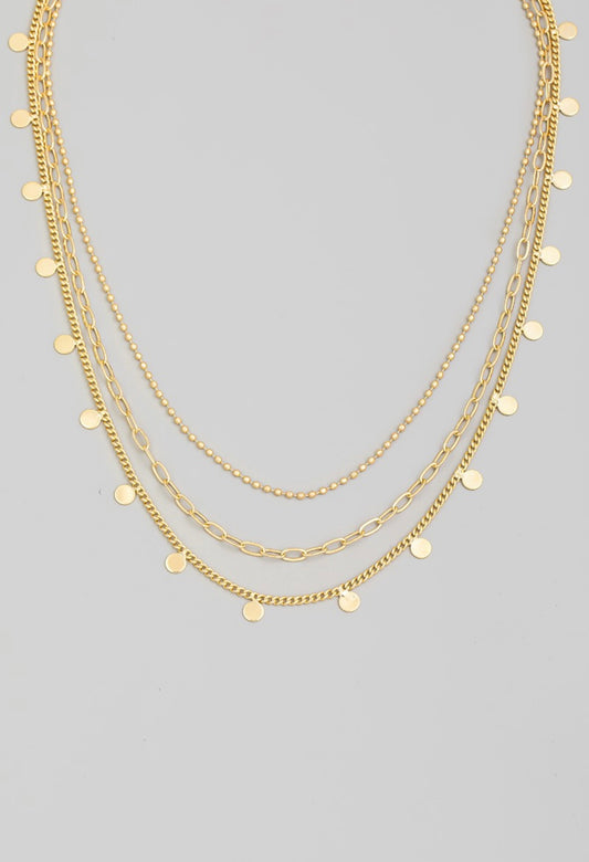 Gold Layered Chain Disc Necklace