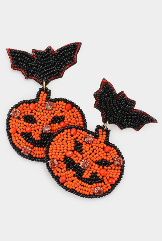 Bat Pumpkin Beaded Earring