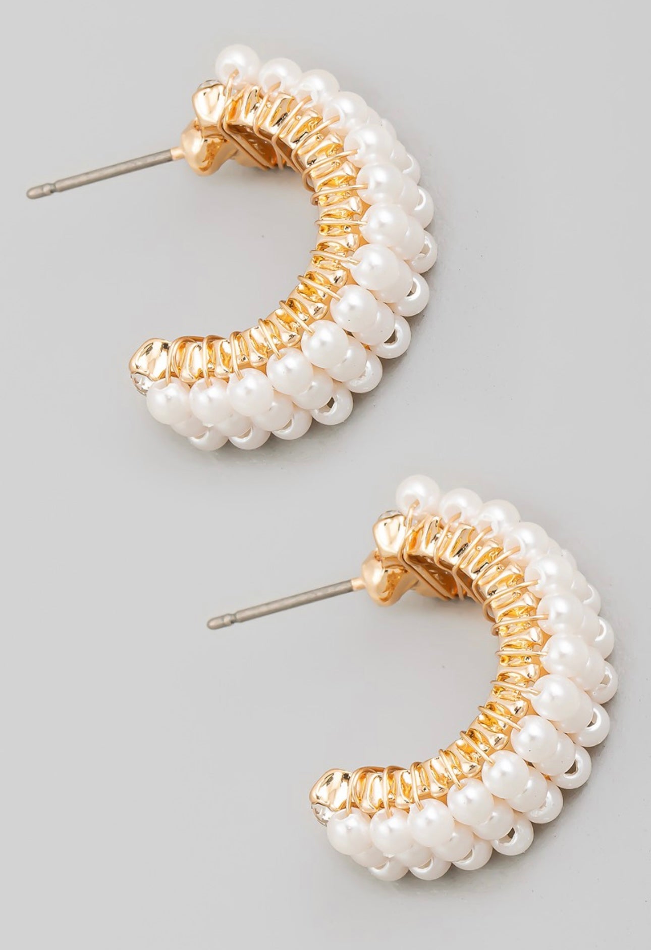 Half Circle Pearl and Gold Beaded Hoop