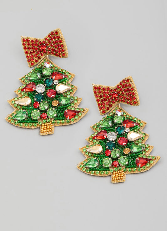 Rhinestone Christmas Tree Earrings