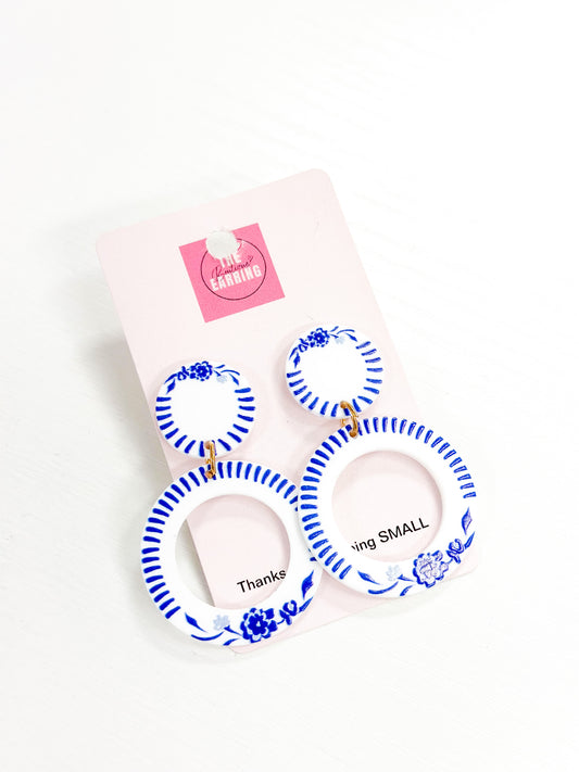 Blue and White Open Circle Earring