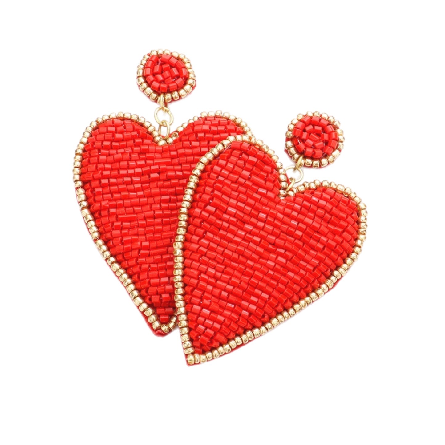 Red Beaded Heart Earrings