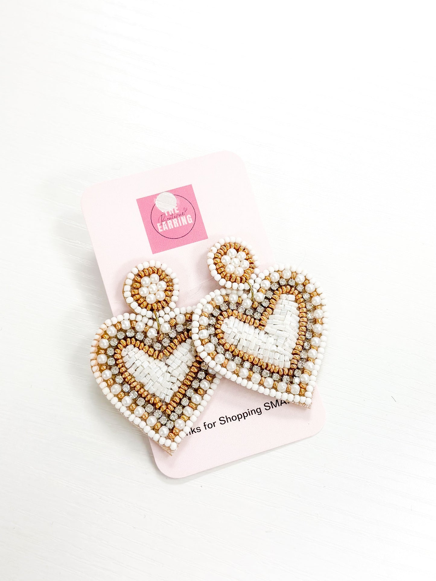 White Diamond Beaded Heart Earring