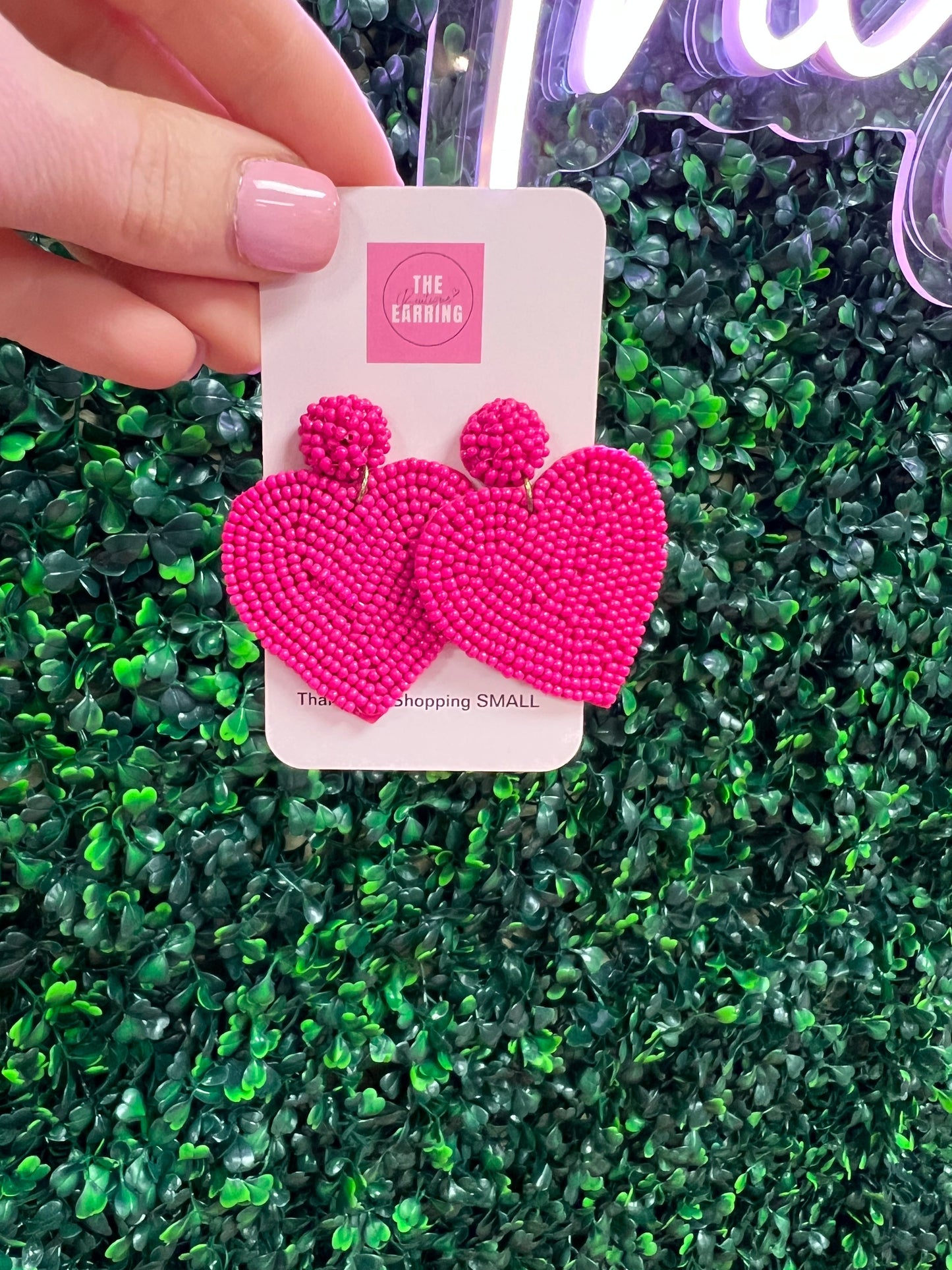 Pink Beaded Heart Earrings