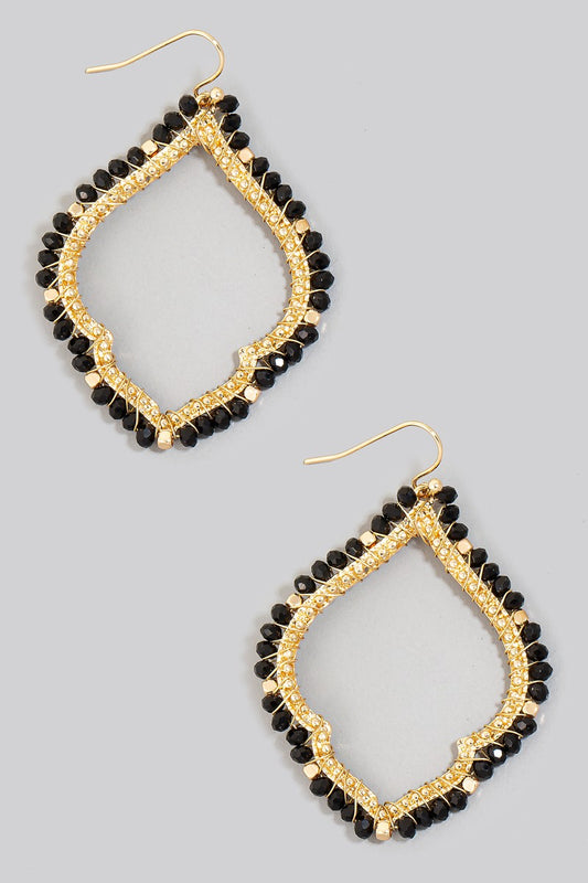 Black Beaded Edge Clover Dangle Earrings