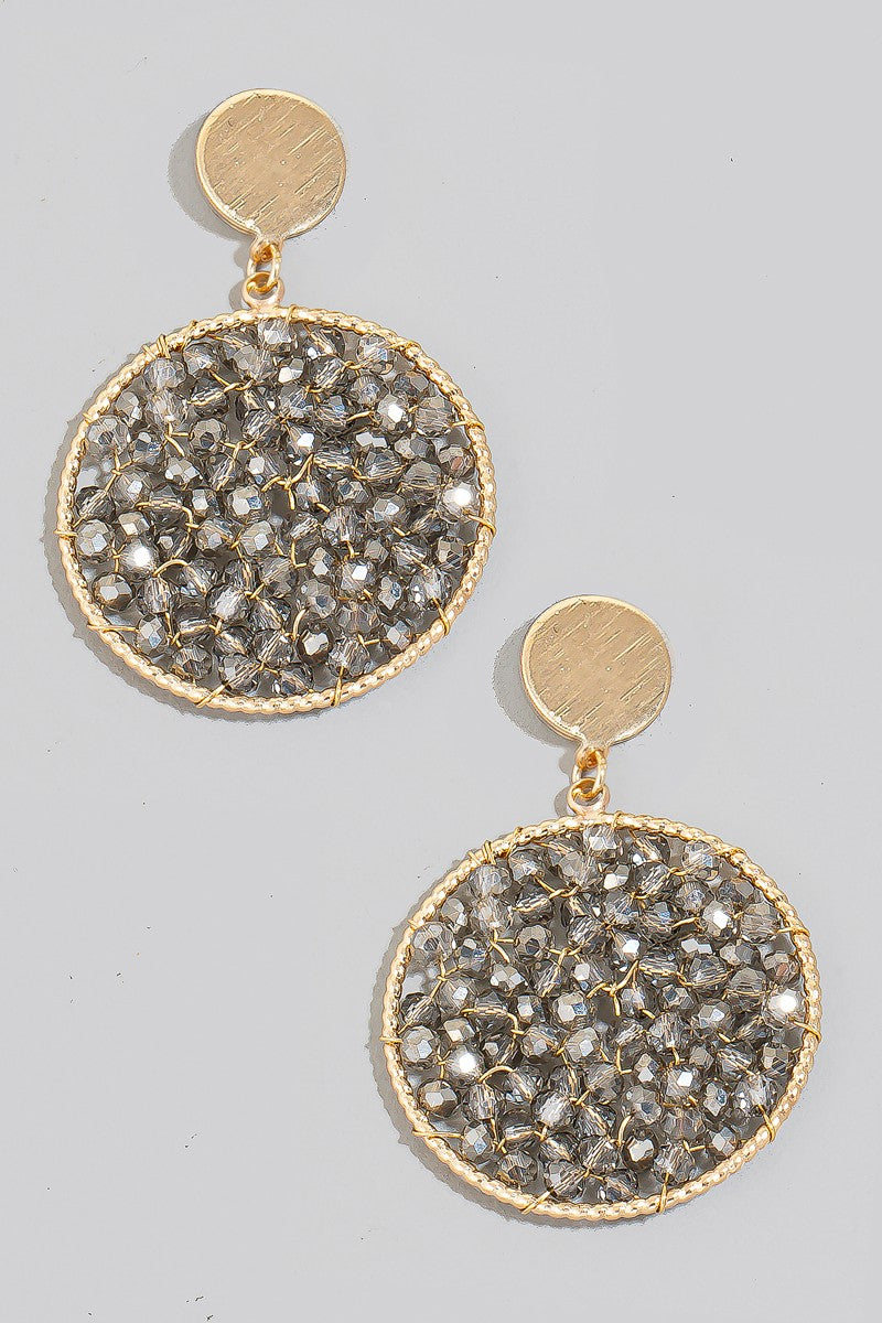 Grey Faceted Beaded Disc Dangle Earrings