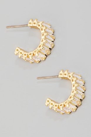 Mini Baguette Rhinestone Hoop Earrings