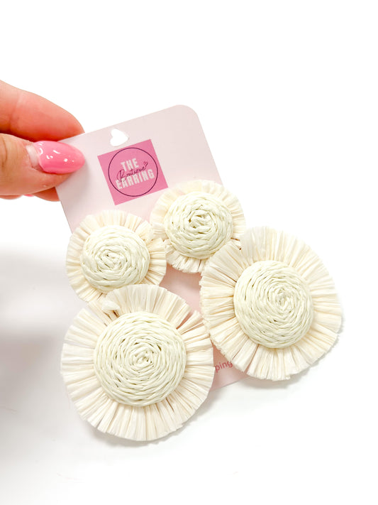 Pale Raffia Double Round Earrings