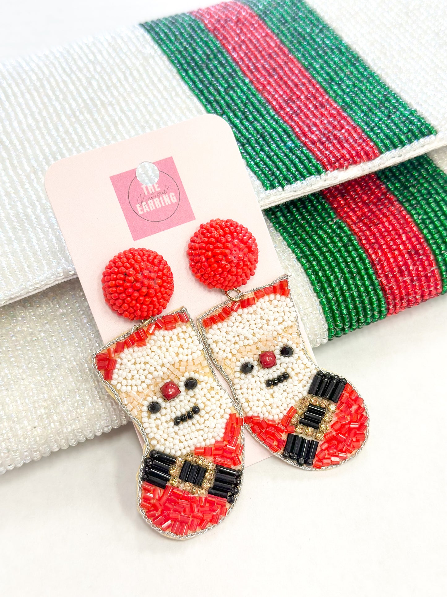 Santa Stocking Beaded Earrings