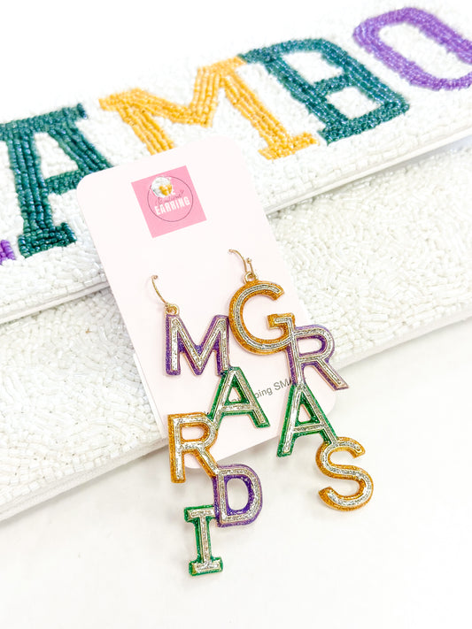 Mardi Gras Word Earrings