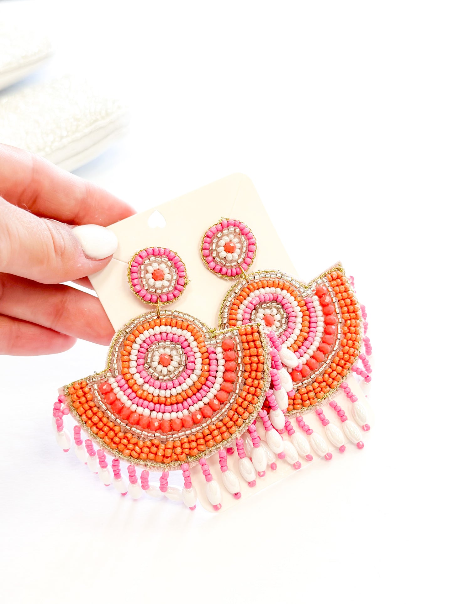 Coral Pearl Fringe Beaded Earring