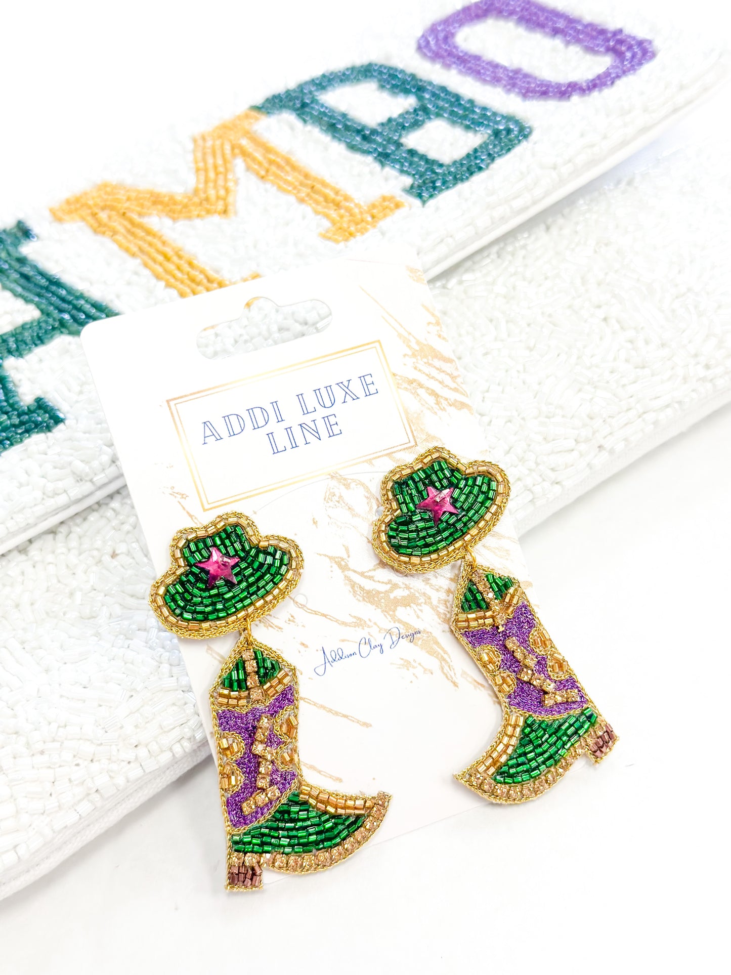 Mardi Gras Boot Earrings