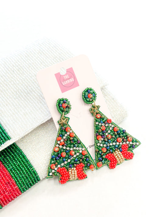 Beaded Christmas Tree Earrings