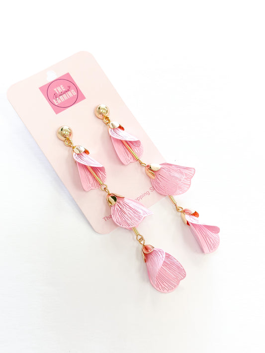 Pink 3 Leaf Dangle Earrings