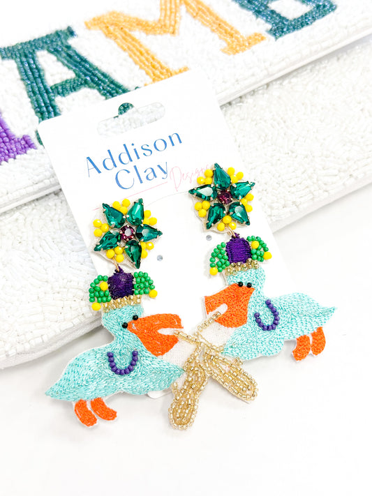 Mardi Gras Pelican Earrings