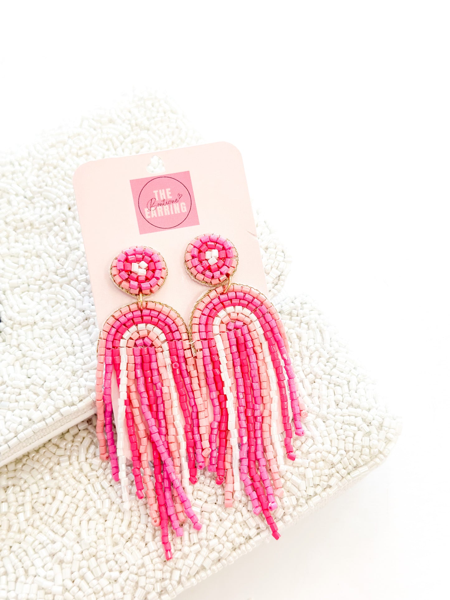 Pink Seed Bead Dangle  Rainbow Earring