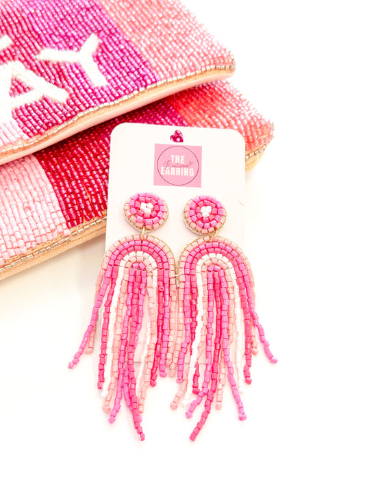 Pink Seed Bead Dangle  Rainbow Earring