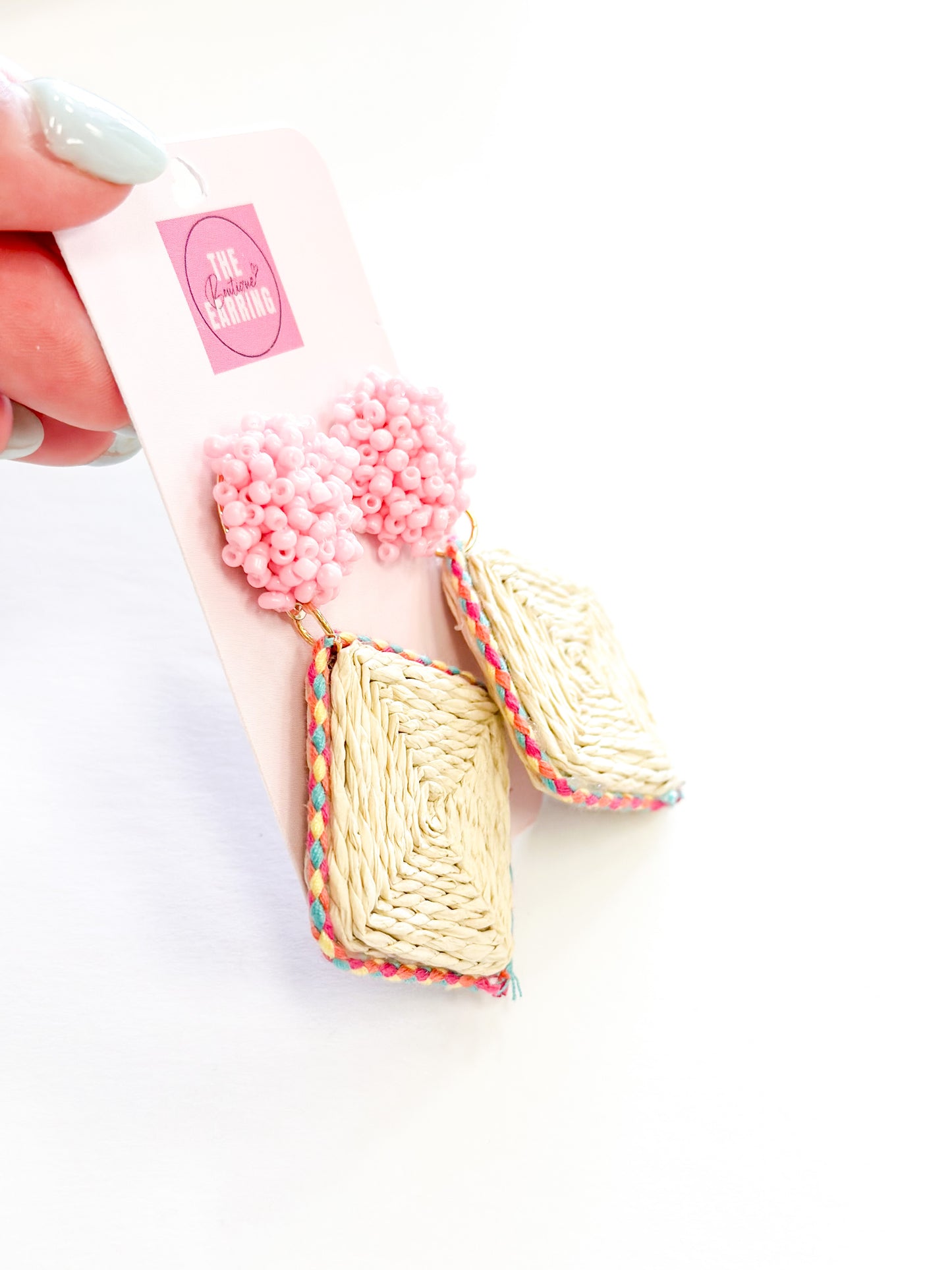 Pink Natural Seed Bead Geometric Earrings