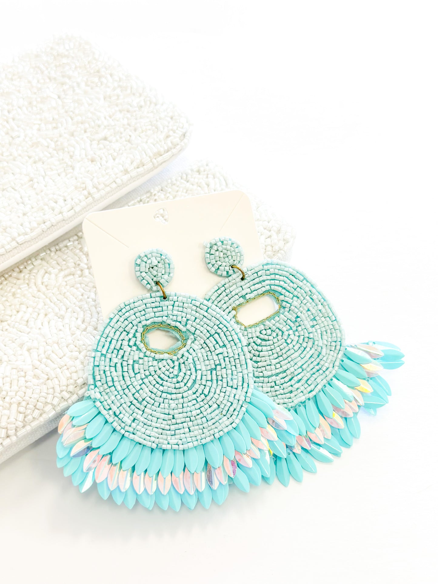 Mint Beaded Fringe Earring