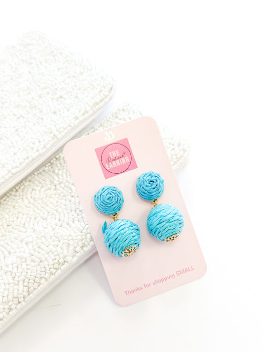 Blue Double Ball Link Dangle Earring