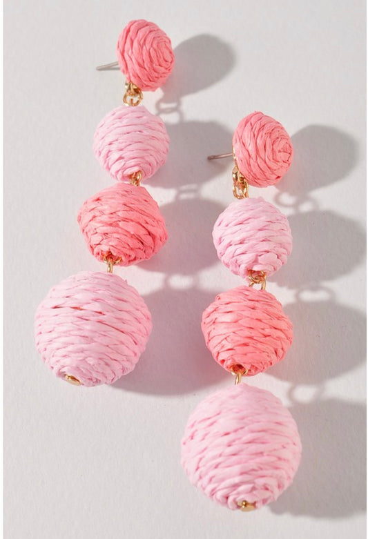 Pink 3 Ball Dangle Earrings