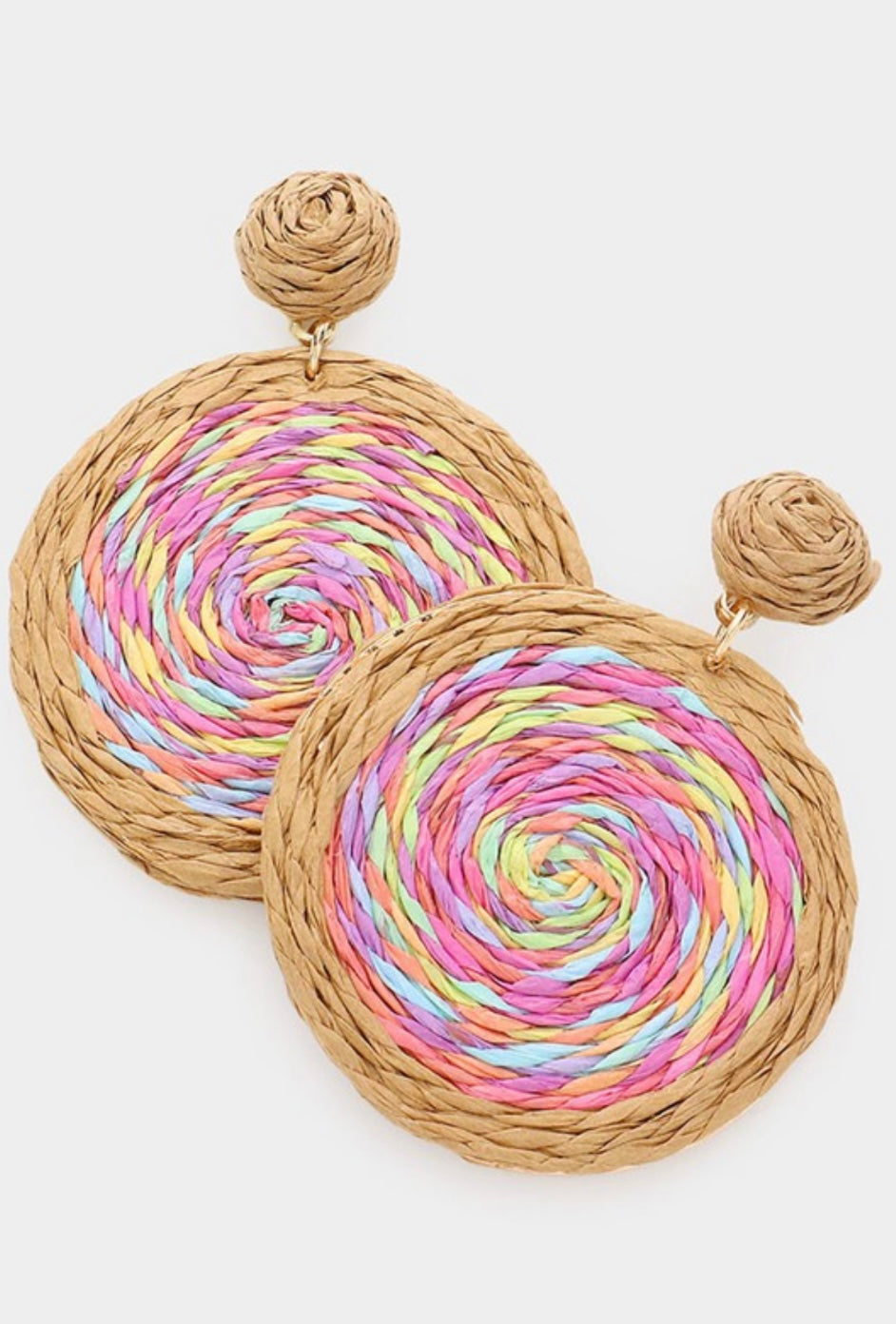 Swirl Raffia Round Earrings