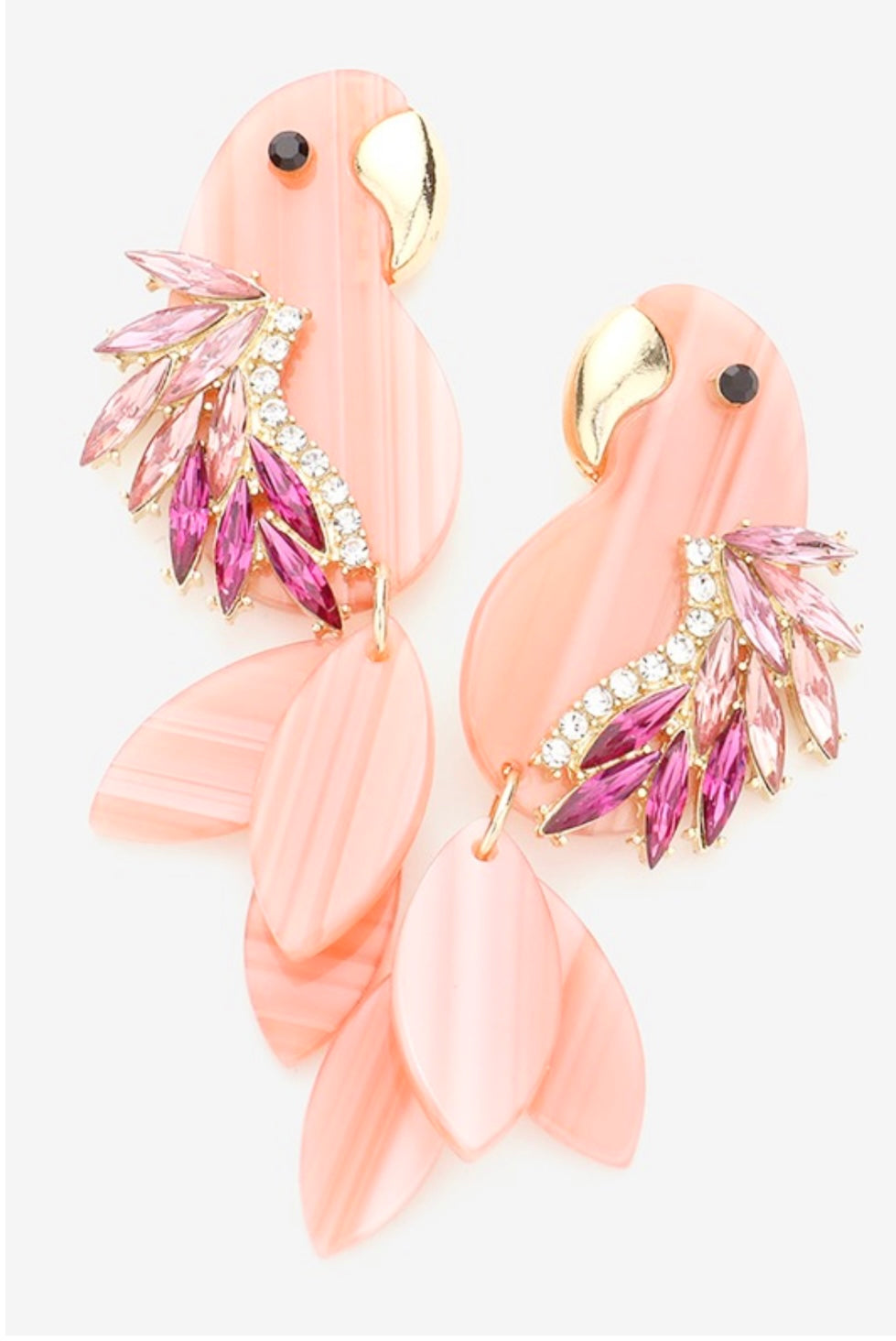 Pink Stone Parrot Earrings