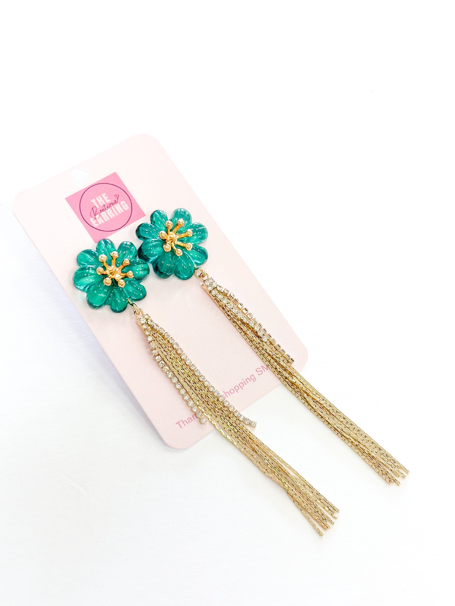 Green Flower Tassel Earrings