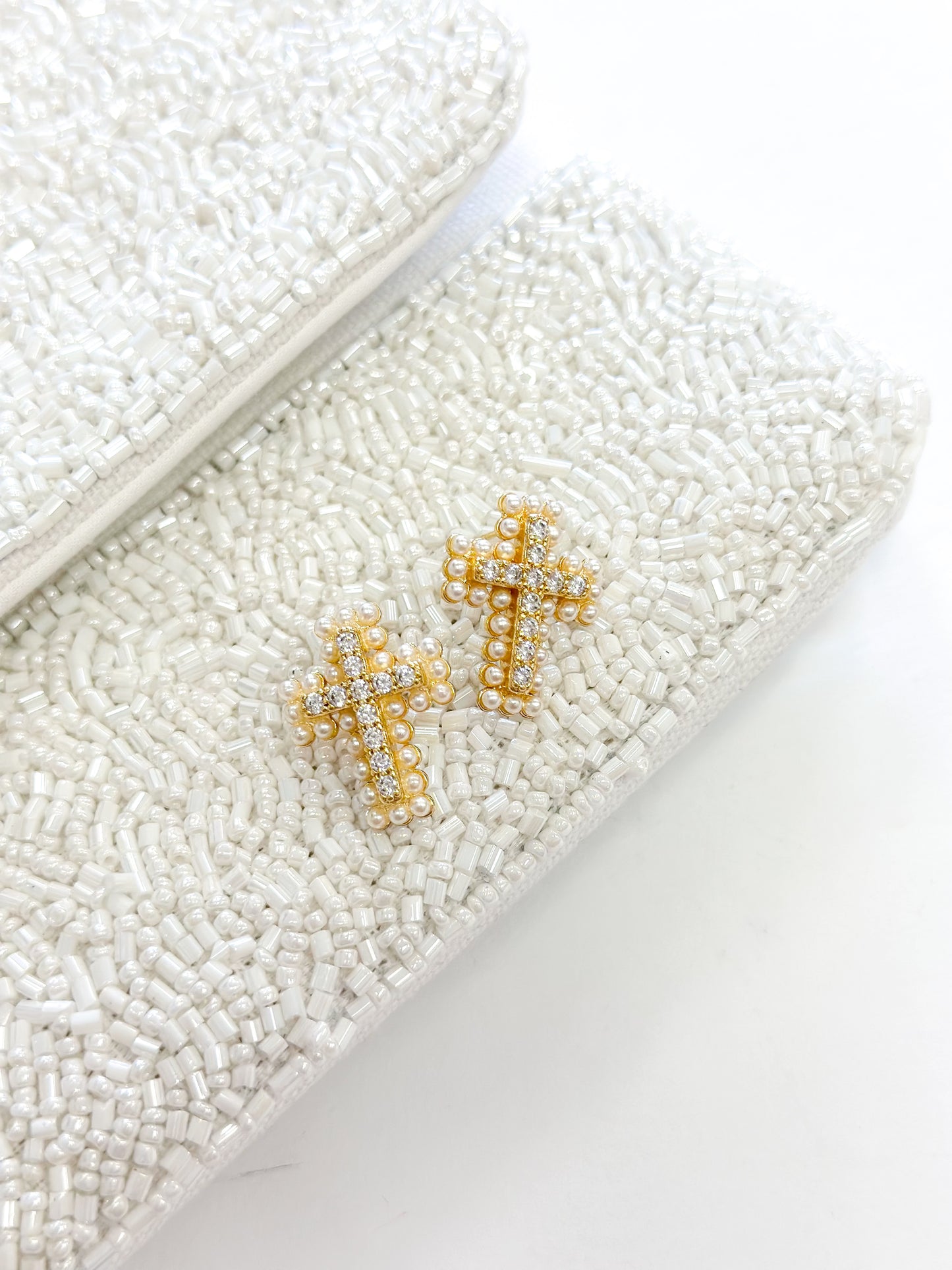 Gold Dipped Pearl Cross Studs