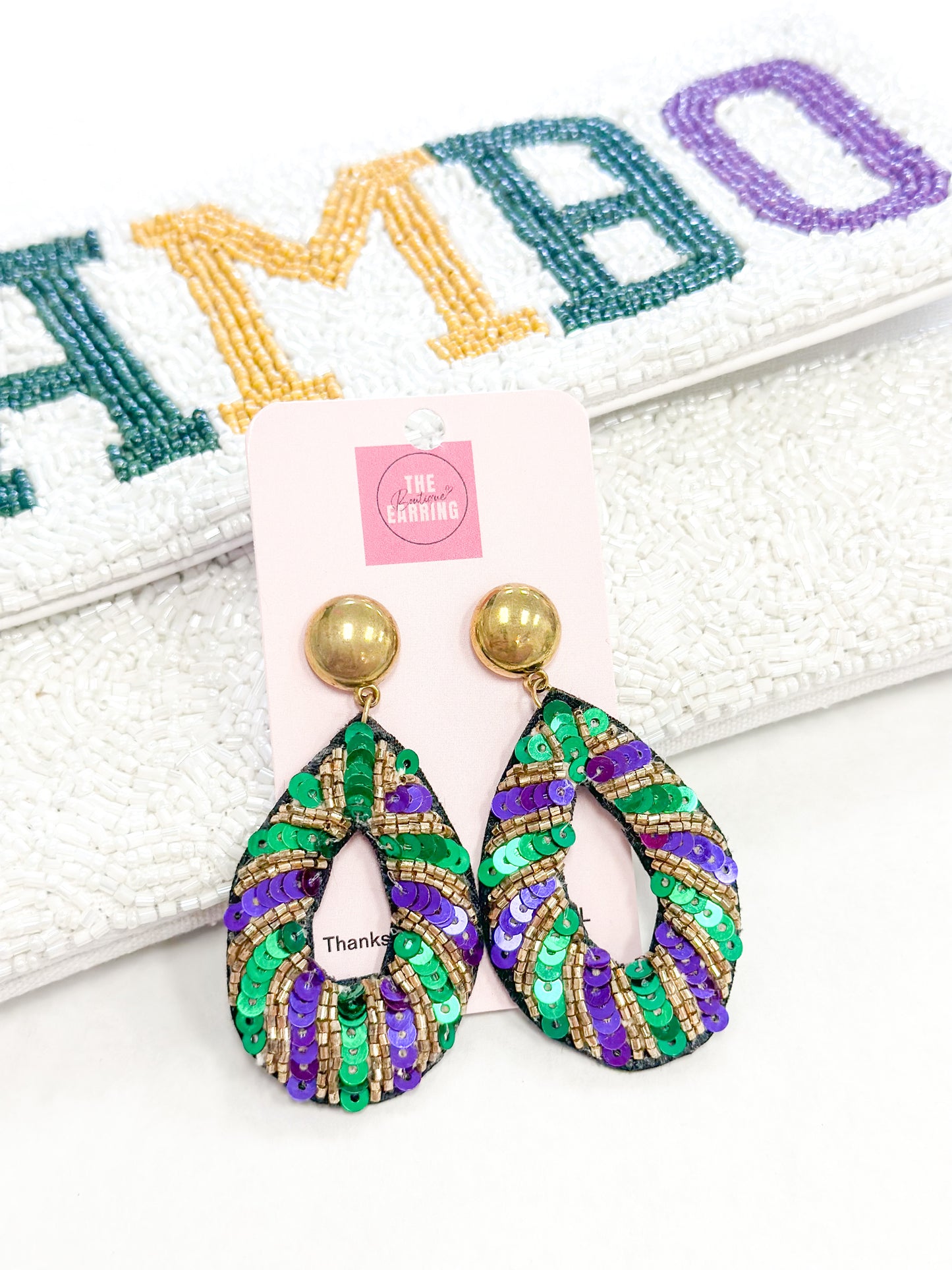 Sequin Oval Mardi Gras Earrings