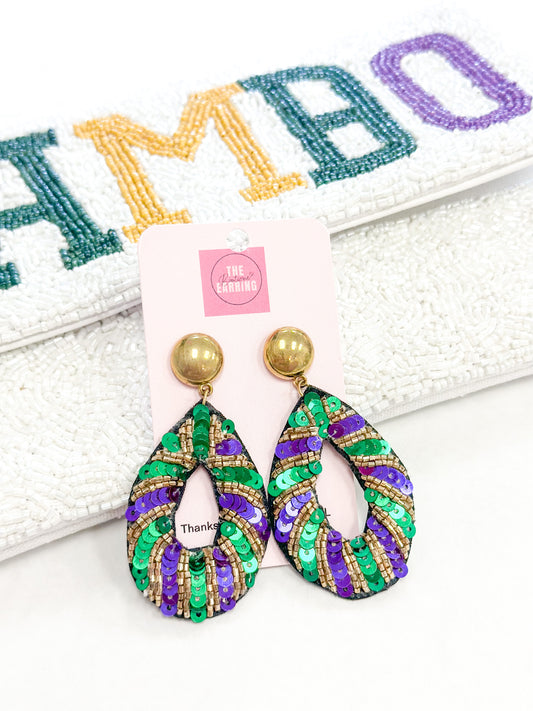 Sequin Oval Mardi Gras Earrings