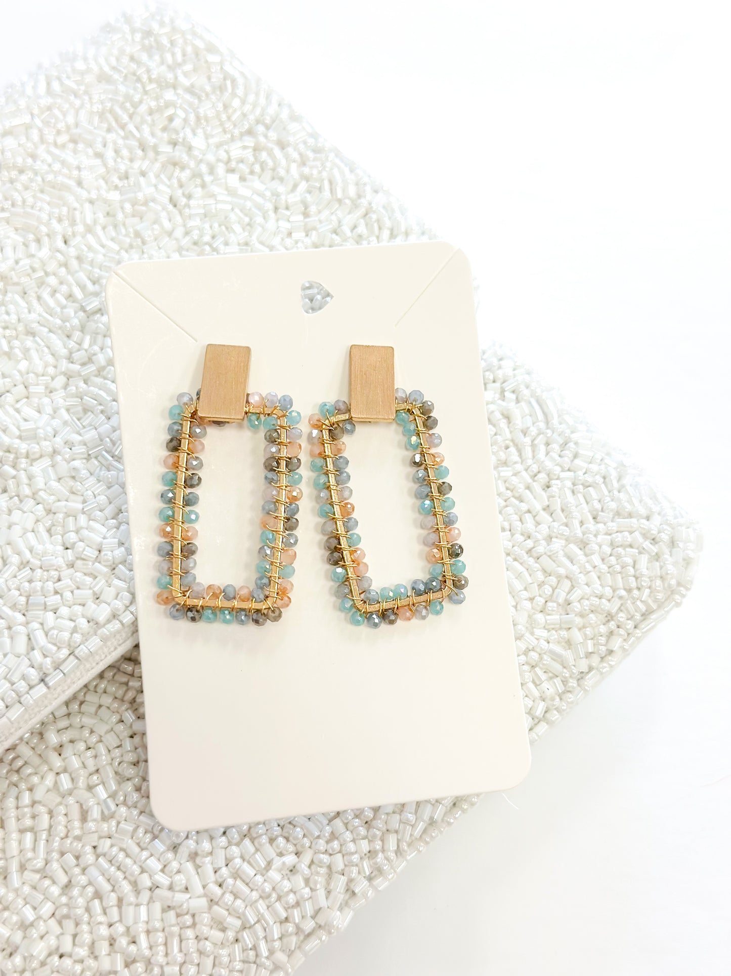 Multi Bead Wrapped Rectangle Earring