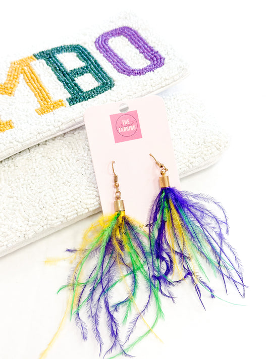 Purple, Green,Gold Feather Earrings