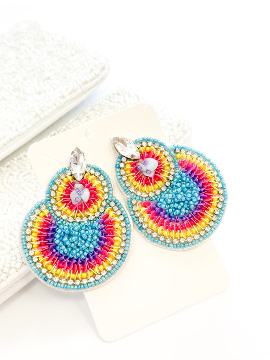 Turquoise Multi Boho Sequin Beaded Earring