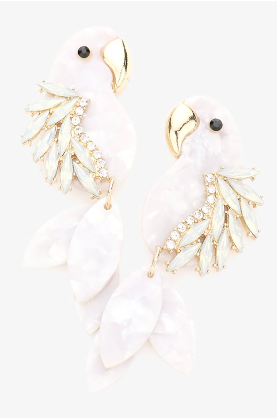 White Stone Parrot Earrings